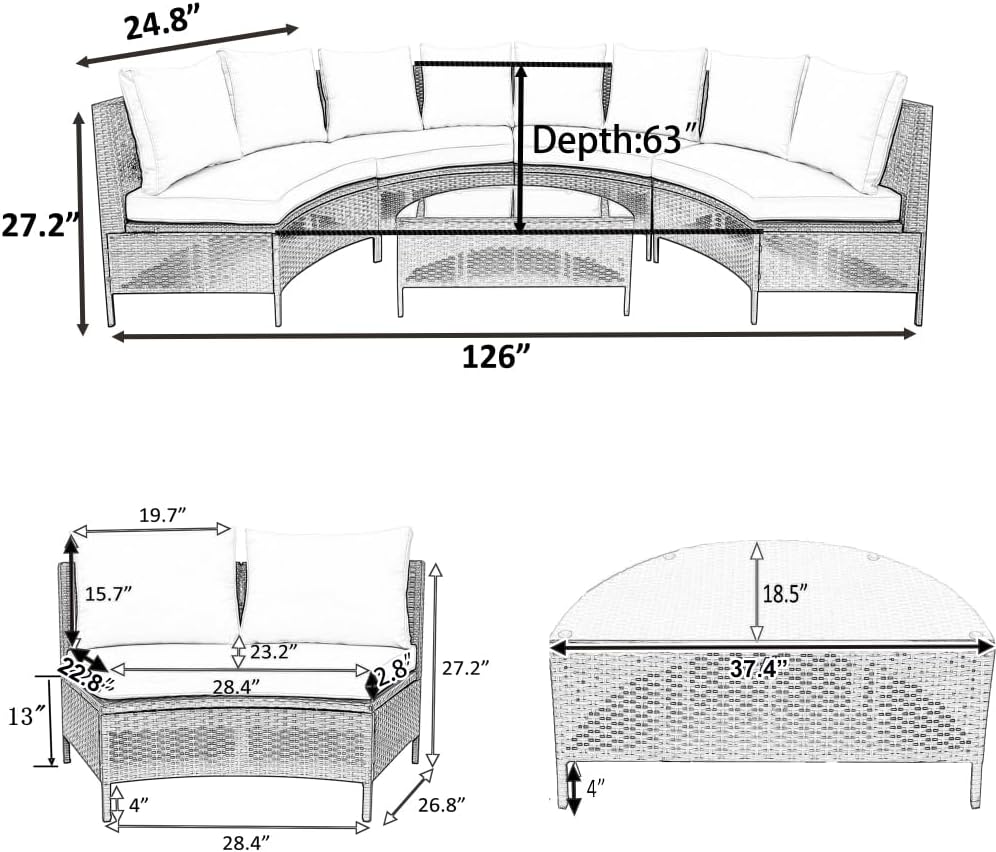 5-Piece Half-Moon Patio Sectional Set