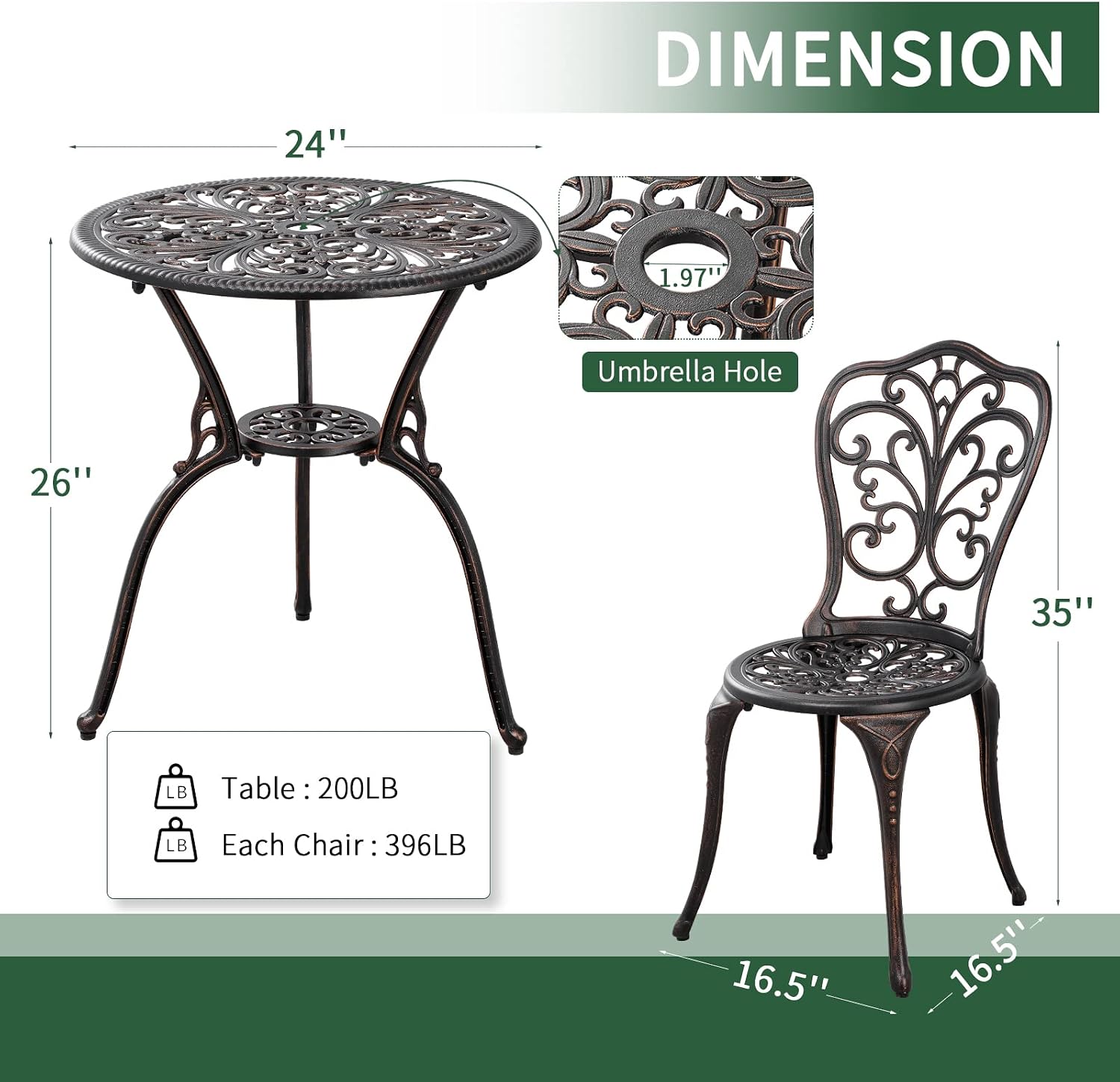3 Piece Patio Bistro Set