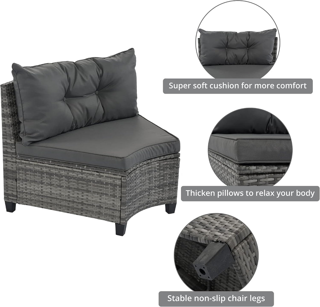 8-Pieces Half-Moon Wicker Sofa Set