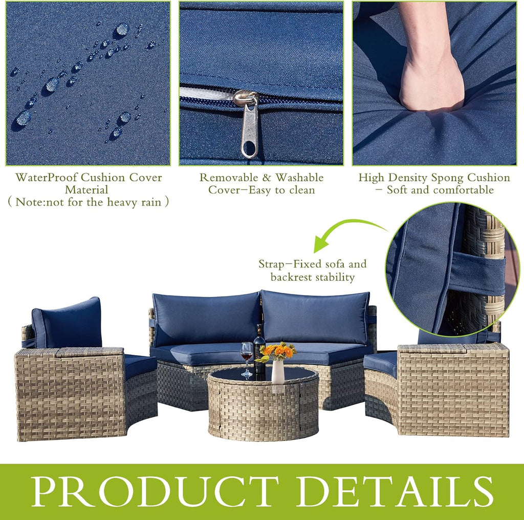7-Piece Curved Wicker Patio Set