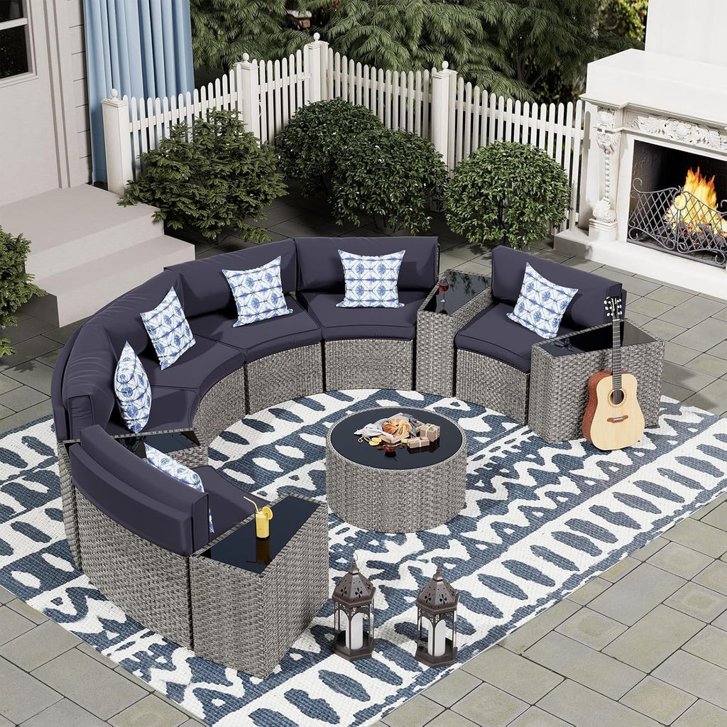 11-Piece Half-Moon Patio Sectional Set
