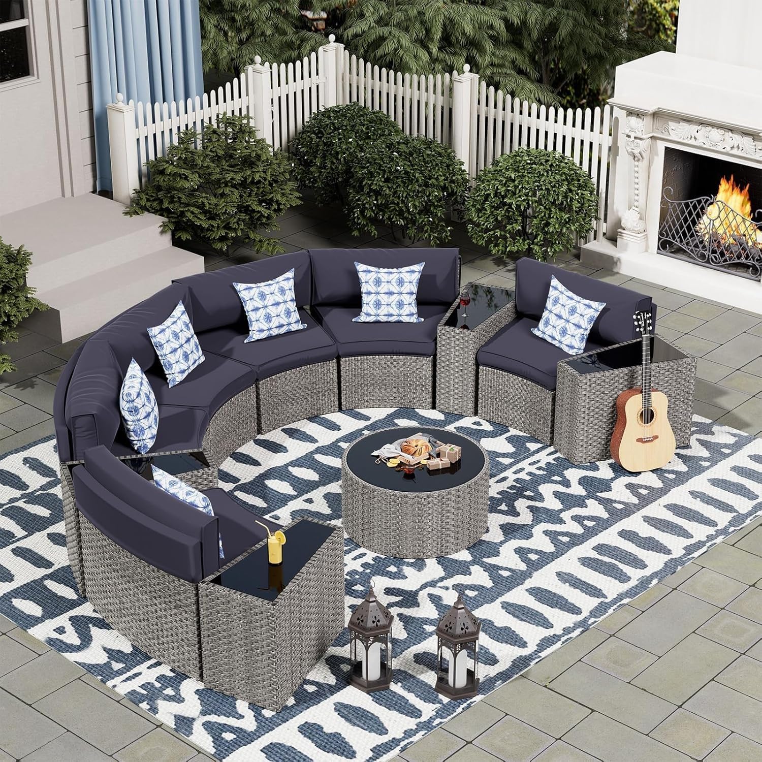 11-Piece Half-Moon Patio Sectional Set