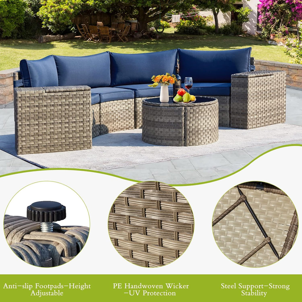 7-Piece Curved Wicker Patio Set