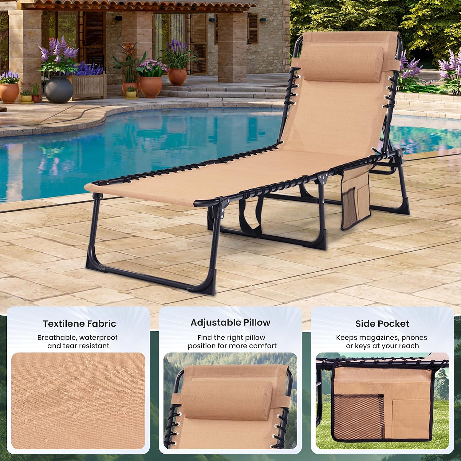 2 Pack Outdoor Folding Chaise Lounge