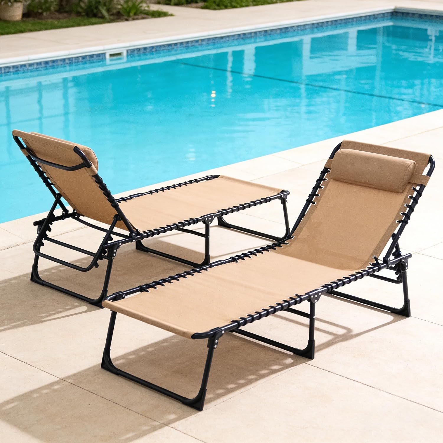 2 Pack Outdoor Folding Chaise Lounge