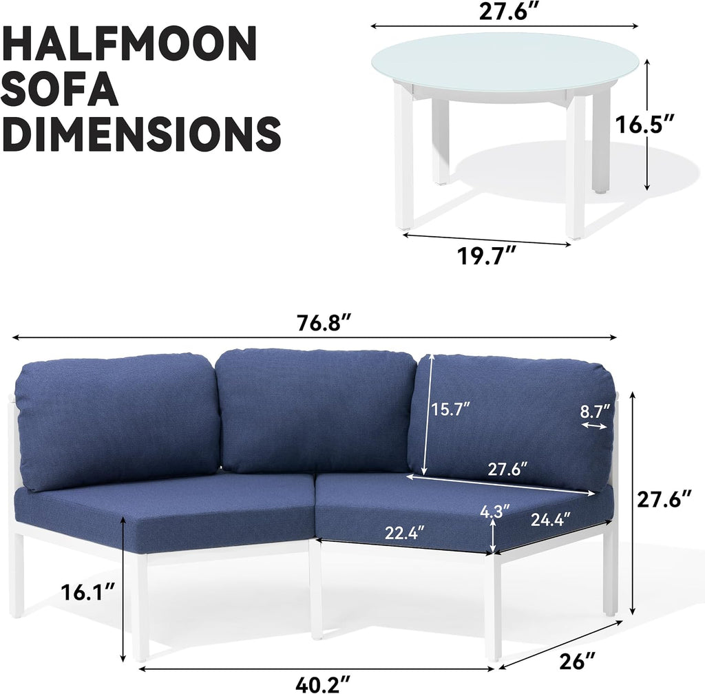 6-Seat Half-Moon Aluminum Patio Set