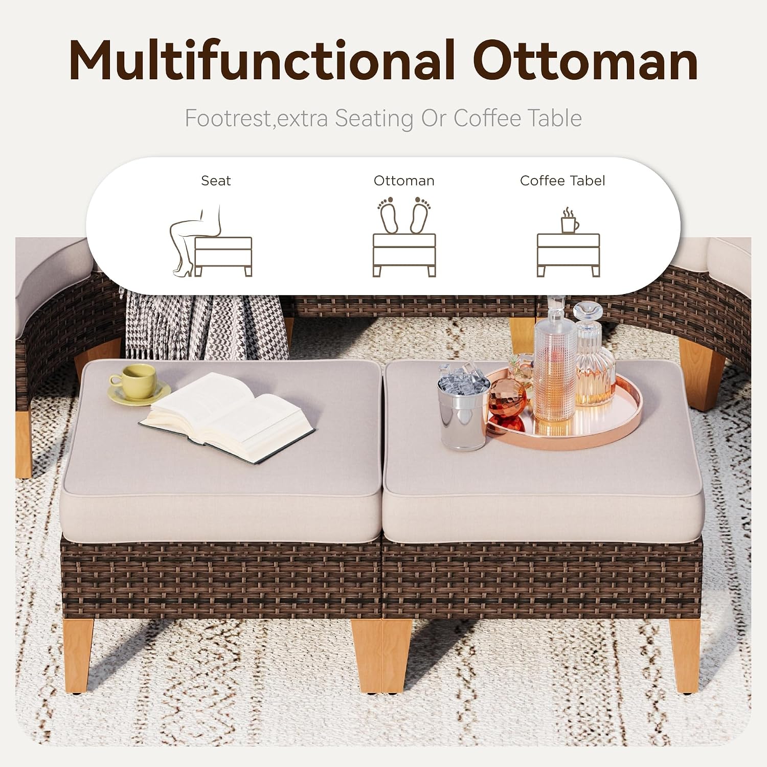 7 Pieces Half-Moon Wicker Set