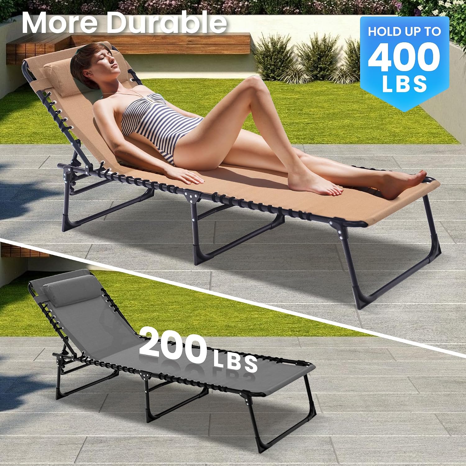 2 Pack Outdoor Folding Chaise Lounge
