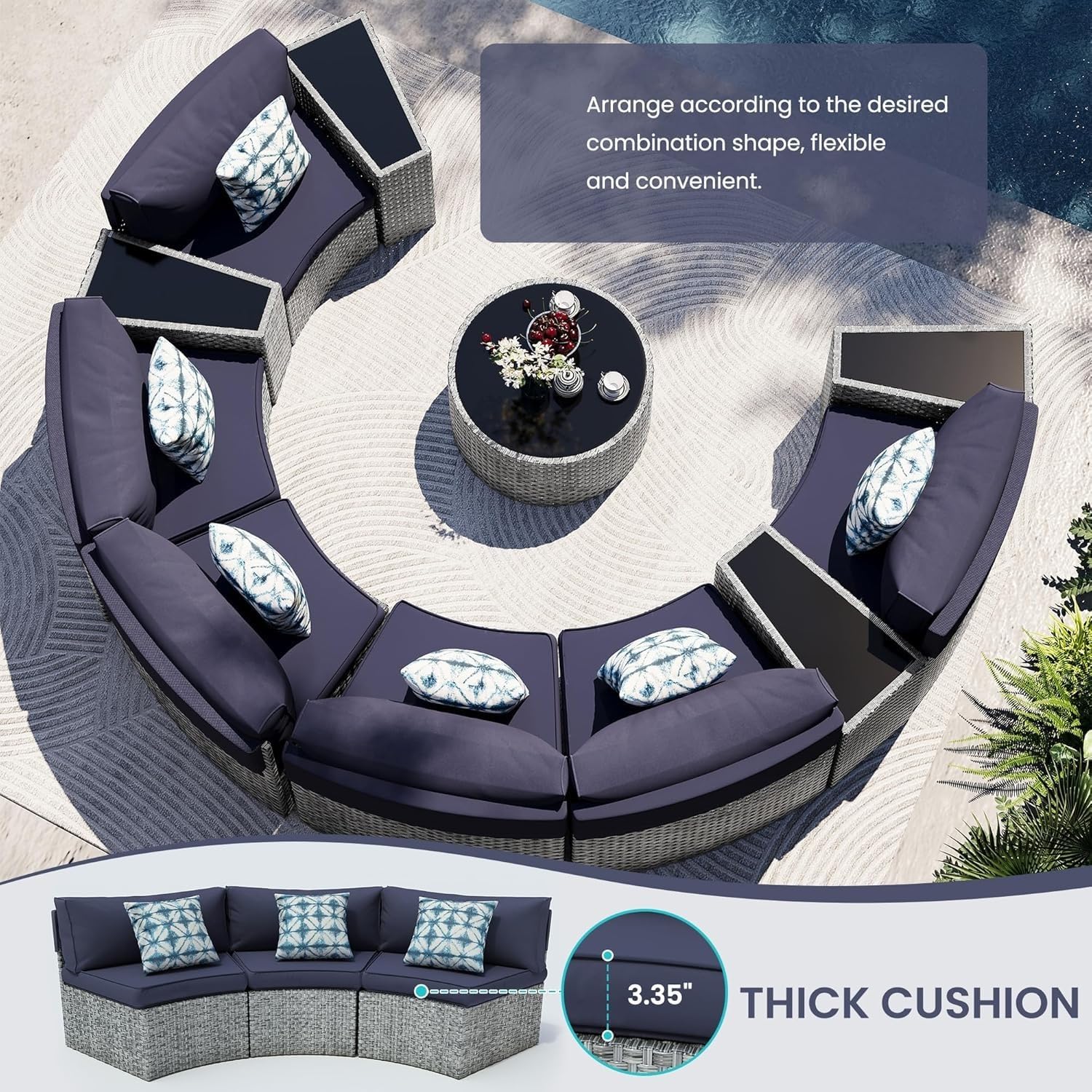 11-Piece Half-Moon Patio Sectional Set