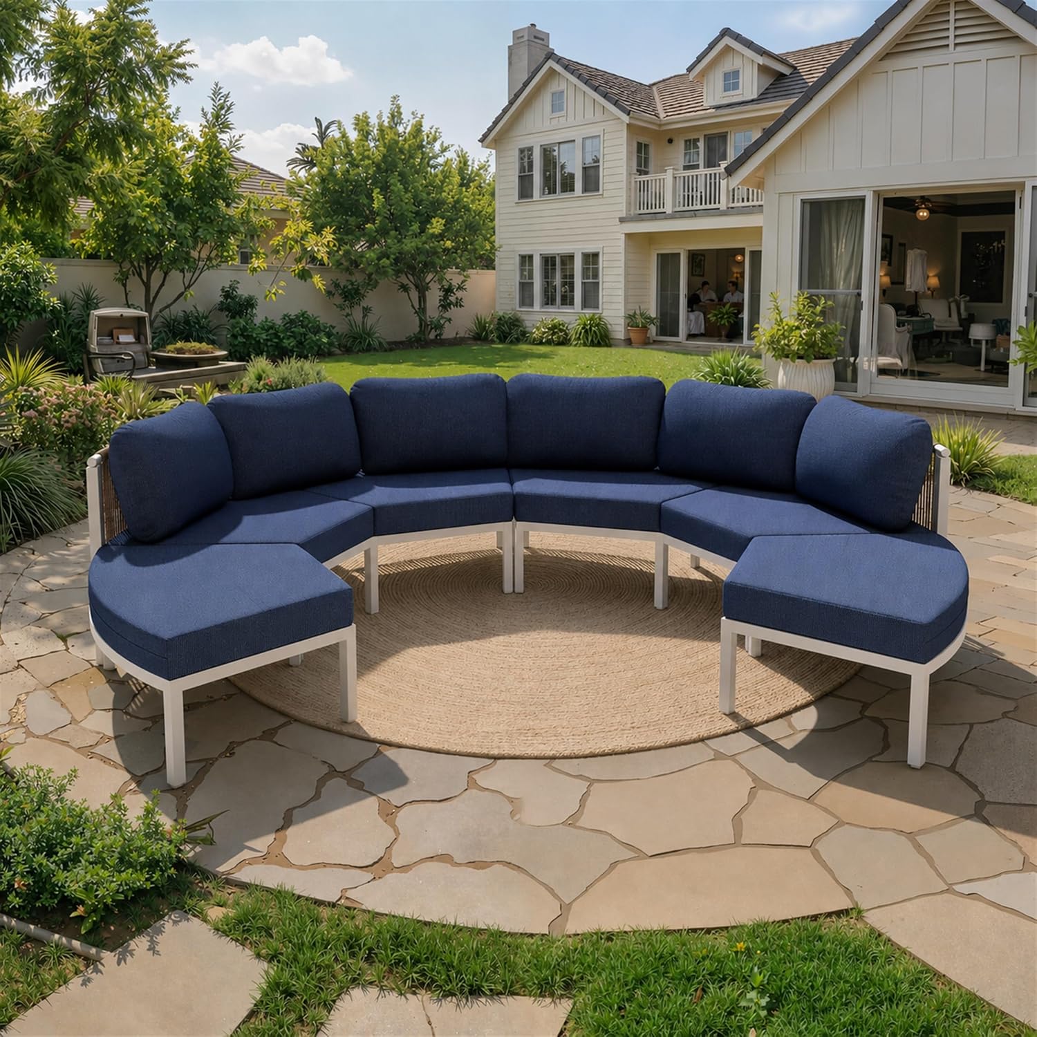 6-Seat Half-Moon Aluminum Patio Set