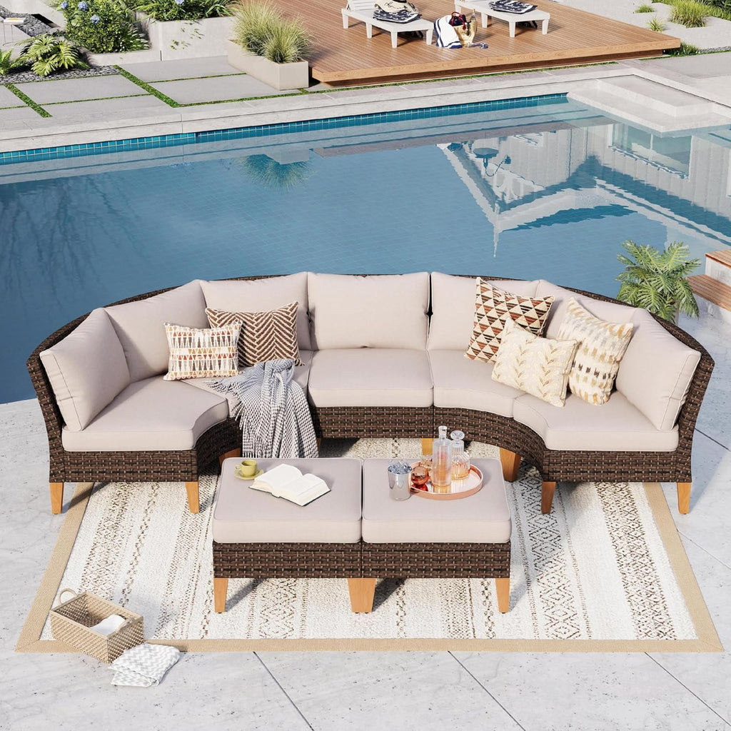 7 Pieces Half-Moon Wicker Set