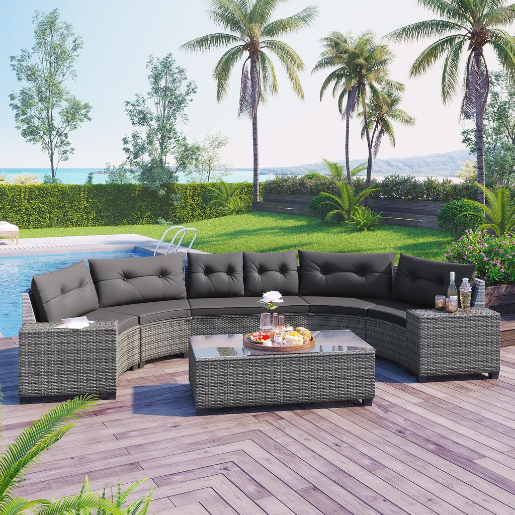8-Pieces Half-Moon Wicker Sofa Set